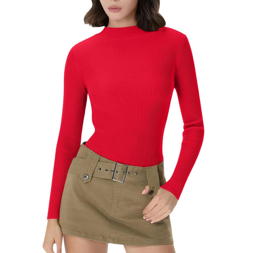 Women's Everyday Casual ,Color Half,High Neck Long,Sleeve Knit Base Layer Top