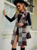 Women's Long Suit Collar, Sleeveless Sweater Jacket, Checkered Jacquard Knitted Vest, Outer Cardigan