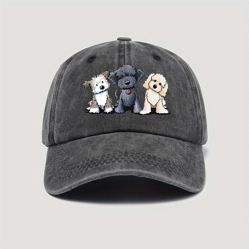 

Three cartoon puppy pattern printed baseball cap - cute and funny retro style baseball cap for dog lovers