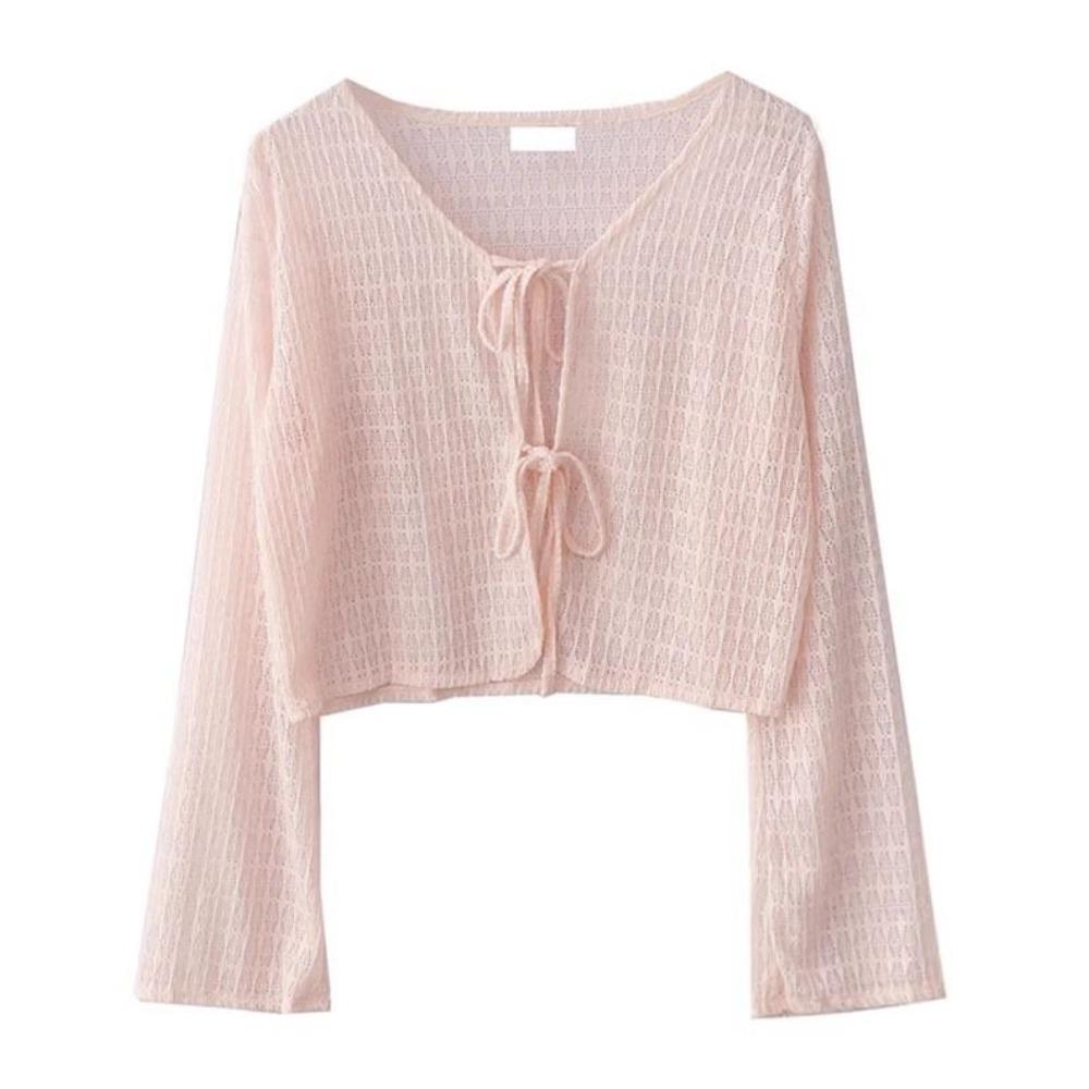 Niebieski Kardigan Bluzka Damska Cienka Dzianinowa Odzież Przeciwsłoneczna ze Spódnicą na Szelkach