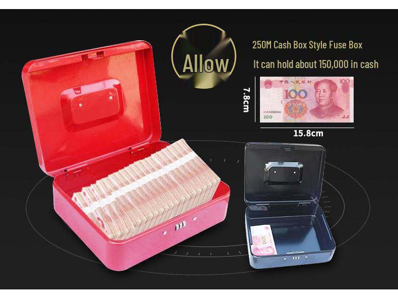 Compact Metal Cash Box with Lock for Coins and Bills
