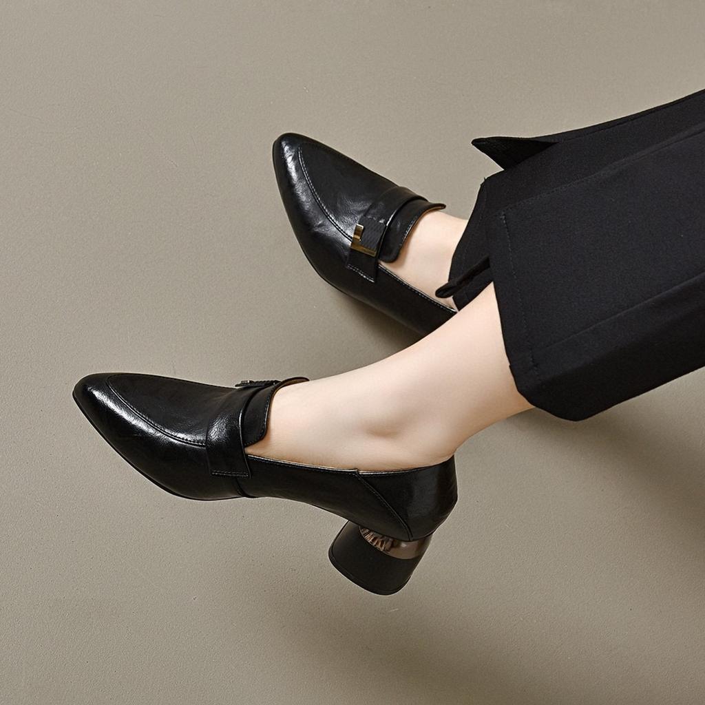 Pointed single shoes women's 2025 spring new British style simple temperament work shoes two kinds of height shallow mouth dress shoes