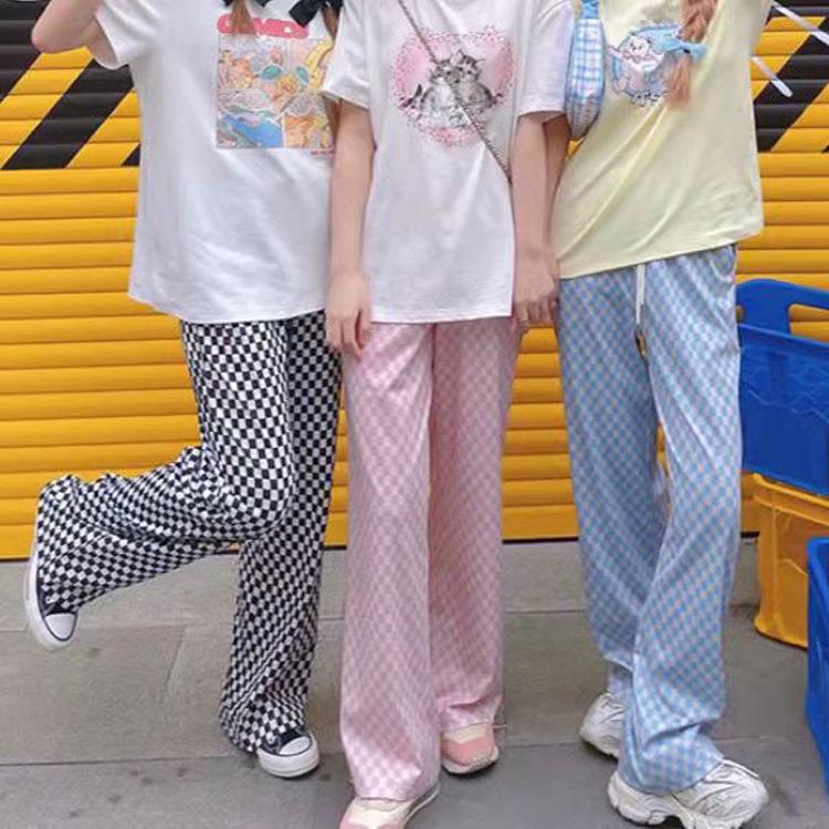 Drapey Plaid Wide-Leg High-Waisted Women's Summer Pants