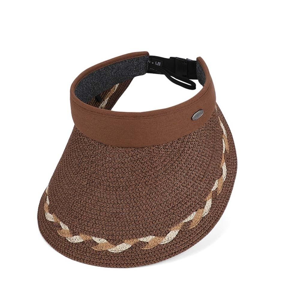 Portable Wide Brim Woven Cap Solid Color Sunscreen Empty Top Hat Travel Straw Visor Cap  Summer