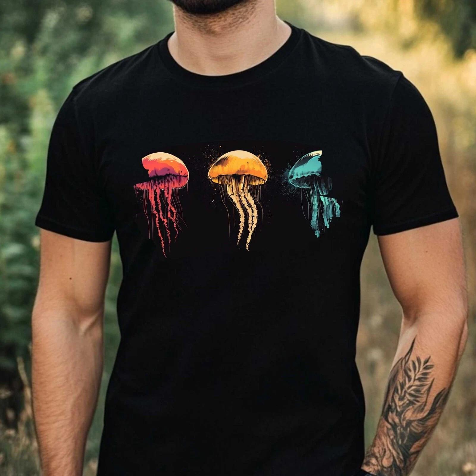 T-Shirt Herren Bunte Qualle Motiv Baumwolle Größe XS bis 5XL XL