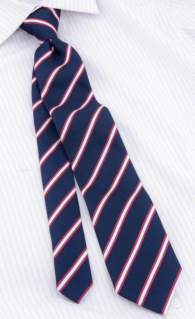 [Main Color] Business Necktie (7.5cm Width) Striped, for Interviews, Job Hunting, and Employment (Navy)