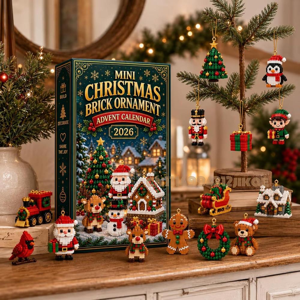 24-Day Mini Christmas Brick Ornament Advent Calendar,Unique Designs, Buildable Bricks, Hanging Loops Included, Holiday Countdown