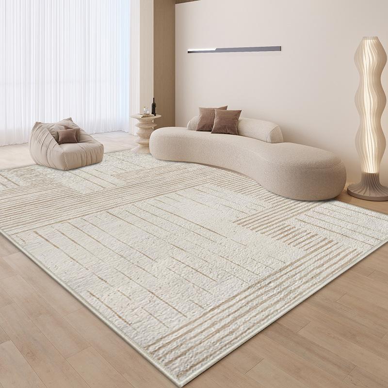 Minimalist Beige Geometric Pattern Rug Anti Slip Wear Resistant Floor Mat For Living Room Sofa Bedroom Home Decor