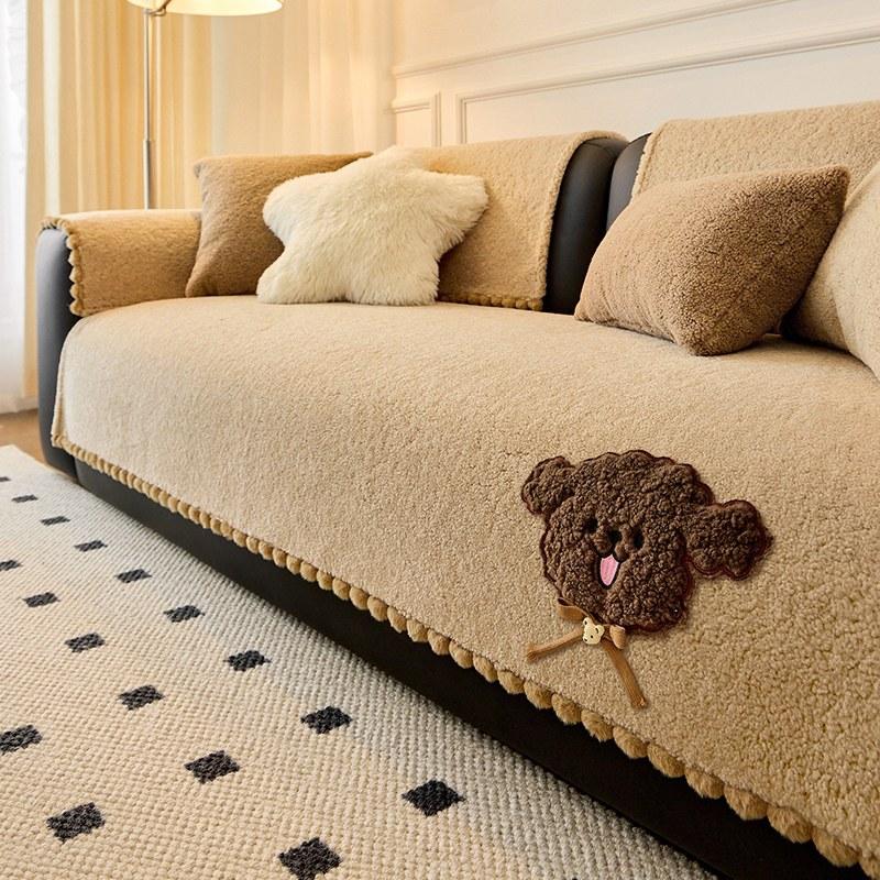 New One Piece Cute and High End Original Sofa Cushion for Autumn and Winter Teddy Fleece Anti Slip Sofa Cover Cover