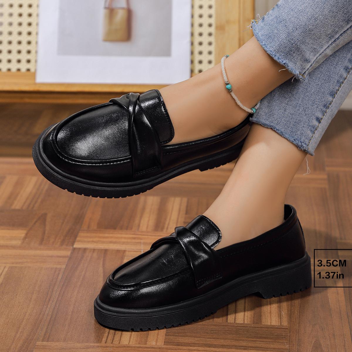 

2024 новые весенние и осенние женские повседневные туфли маленькие кожаные туфли женские туфли с круглым носком женские туфли на платформе одинарные женские 42 чёрный