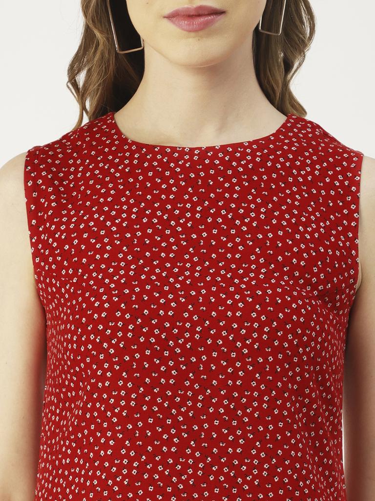 Moomaya Women  S Printed Short Dress, Sleeveless Frilled Hem Round Neck Mini