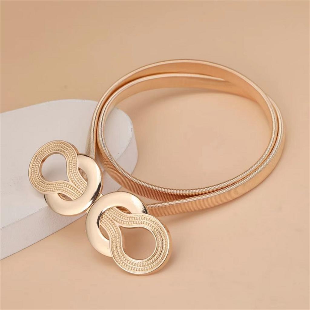 Gold Silver Metal Slim Belt Elastic Waist Chain For Women Formal Casual Outfit Enhancement