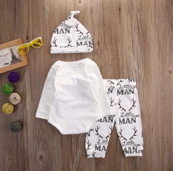 Nyfødt Baby Gutter Reinsdyr Topp Romper Bukser Legging Hat Xmas Outfits Sett Klær