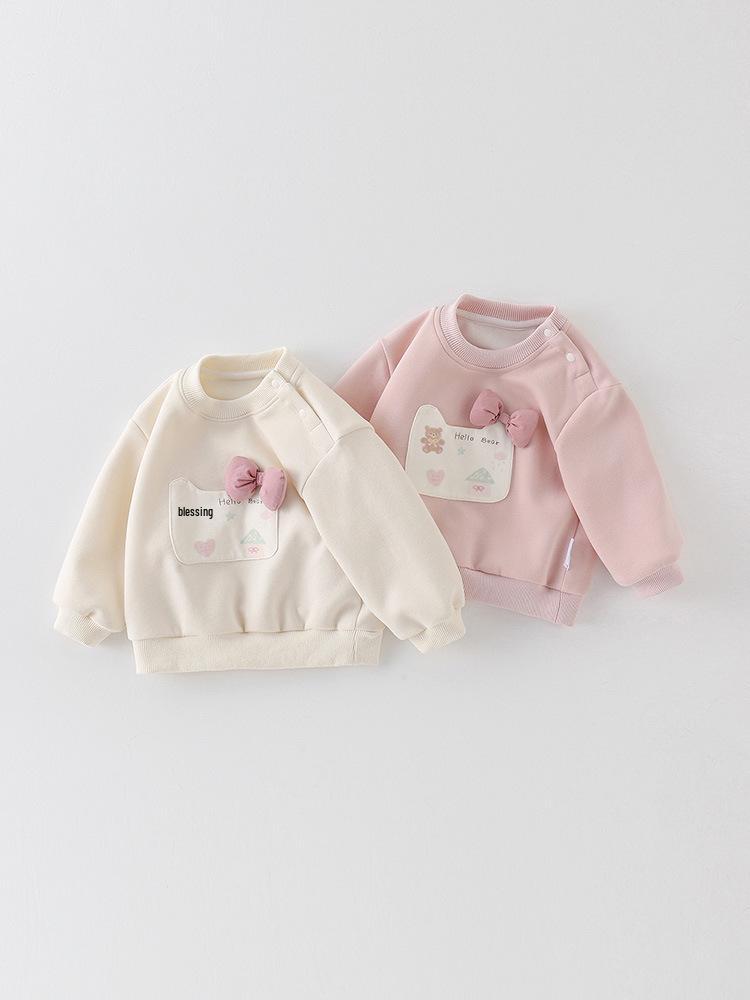 Spring 2026 Girls' Cartoon Hoodie: Cute, Versatile Infant Baby Pullover with Long Sleeves - Class A