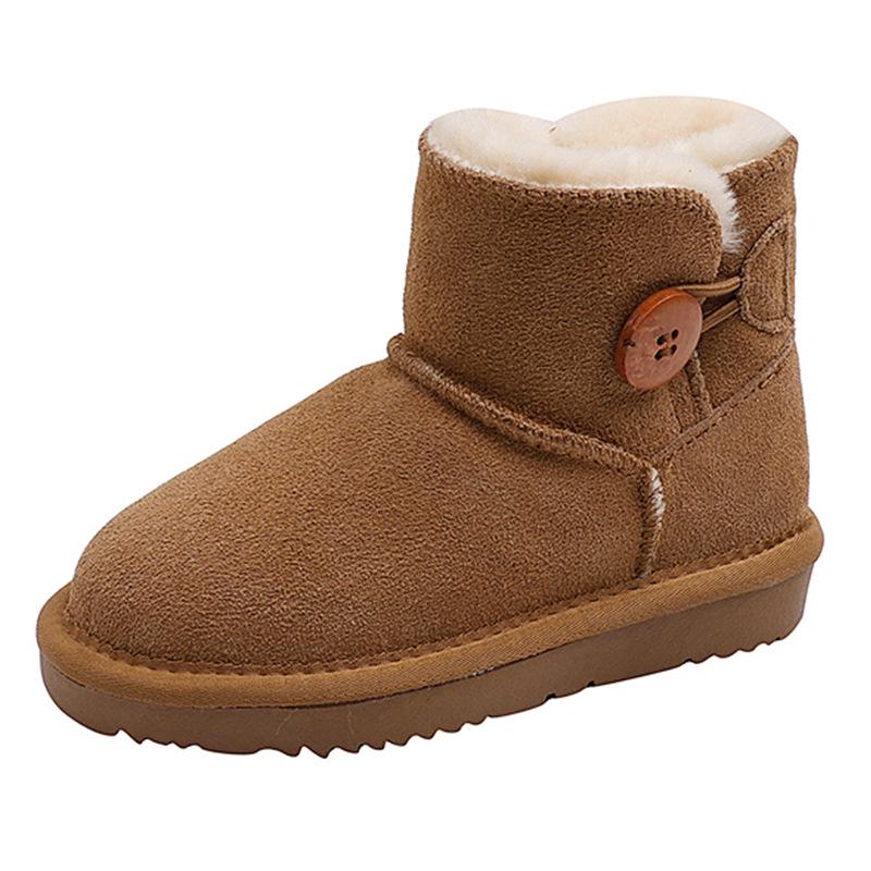 Children's Cowhide Fleece-Lined Snow Boots - Warm, Non-Slip for Boys & Girls