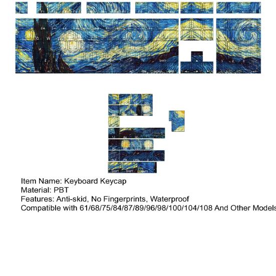 1 Set Starry Moon Colored Keyboard Key Caps Set 108 Keys Waterproof PBT Keyboard Caps Replacement No Fingerprints Computer