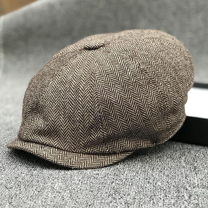 Youth British Vintage Herringbone Hat Men'S Spring Cap Plaid Beret