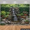 2D Planar Courtyard Rock Waterfall Banner Background Fabric, Stone Wall Waterfall Scenery