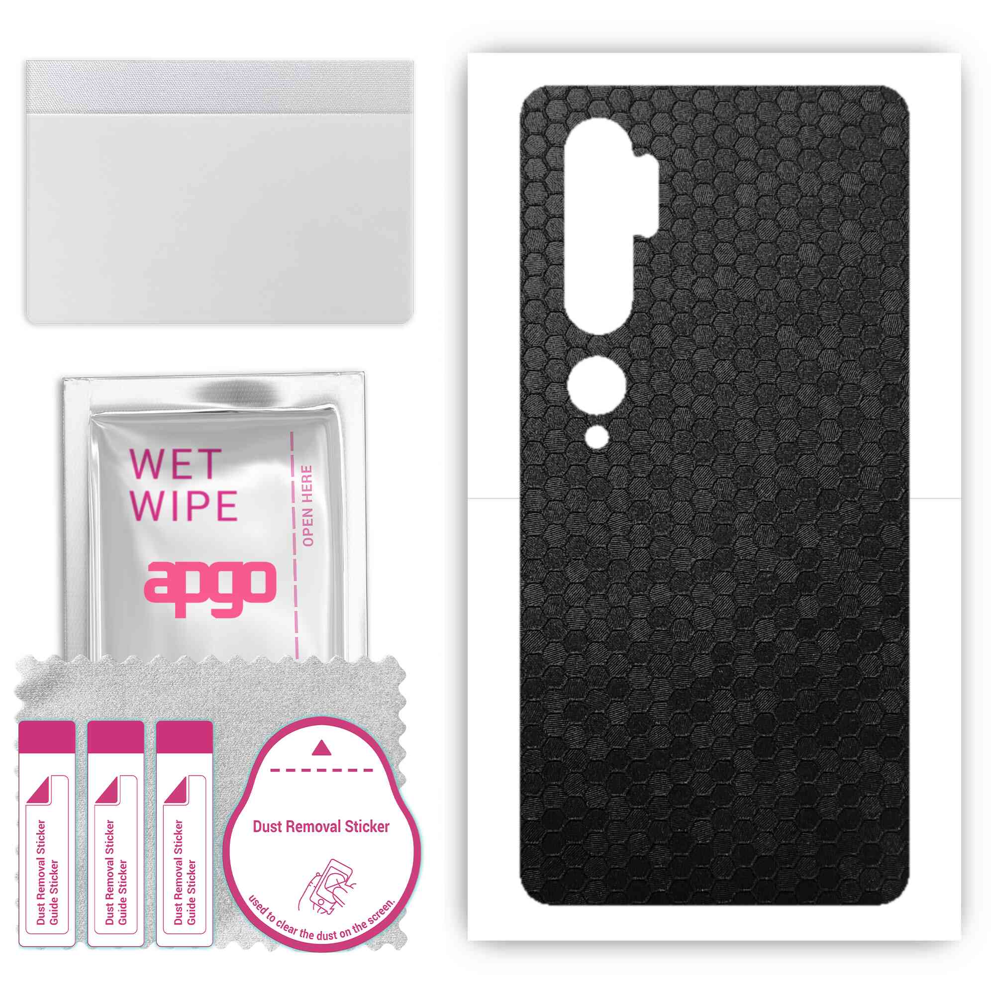 

apgo Protective Skin Sticker for the back compatible with Xiaomi Mi Note 10, Wrap Film, Foil, Vinyl - Pattern Black Honeycomb