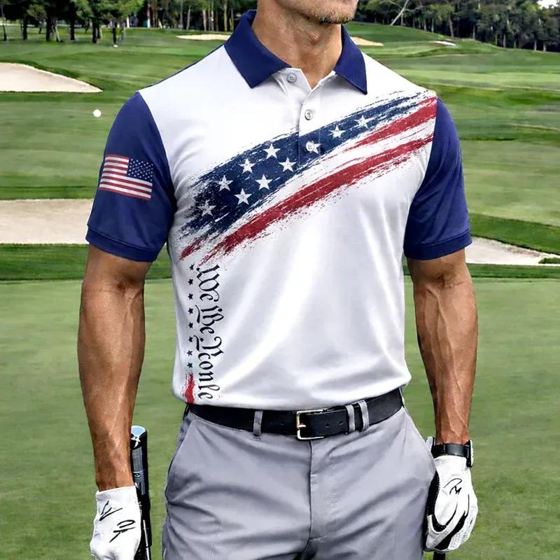 2026 New Men's American Flag 3D Printed Polo Shirt Summer Casual Short Sleeve Lapel Business Sports Top