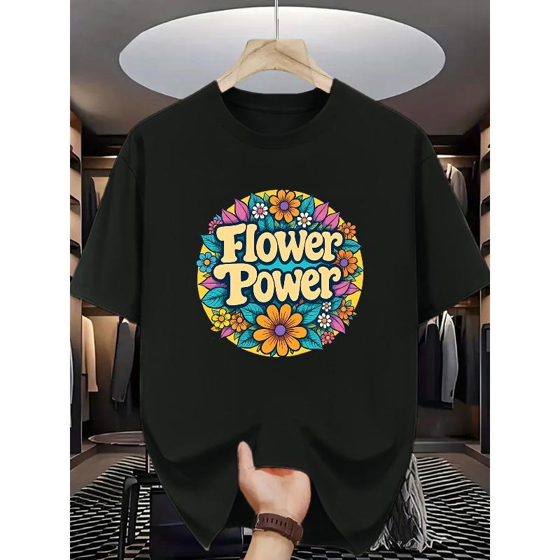

European sizes Men S Crew Neck T-Shirt with Flower Power Print - Casual Summer Tee for Adults, Charity Event Attire, Regular Fit S чёрный