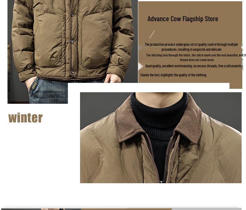 Doudoune homme rétro années 90 - Collection 2025 - Coupe tendance, chaude et ample avec revers anti-froid