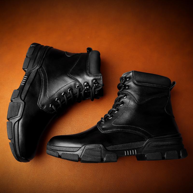 Genuine Leather Men Boots Thick Bottom  Tactical Boots Black All-Match Casual Boots for Men Shoes Design Motorcycle Boot