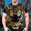 Animal Tiger Totem 3d Printed Tough Guy Style Summer Men's Short-Sleeved T-Shirt Street Trend O Collar Casual Quick-Drying Shirt