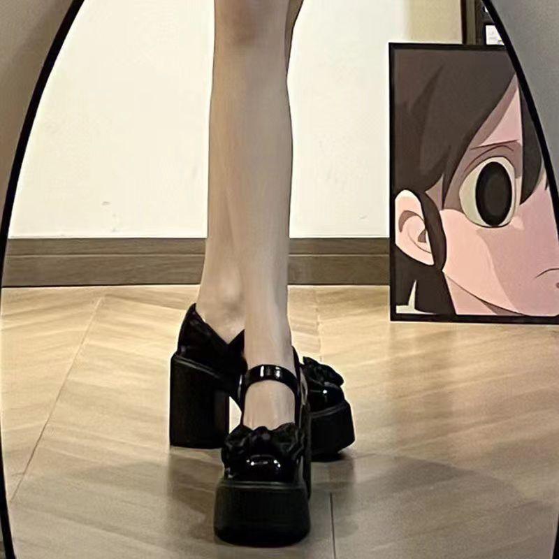 Fashion Bow High Heels Small Leather Shoes Women's Spring and Summer New Thick Heel with Skirt Mary Jane Single Shoes