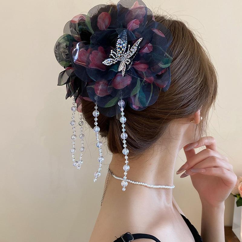 Mesh Butterfly Flower Tassel Hair Clip Sparkling Shark Clip  Hair Claw For Women Girls Elegant Hair Accessories Gifts