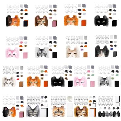 Fuchs-Katzen-Maske Therians-Masken-Set mit Fell-Edelstein-Aufklebern und Augennetz DIY Therians-Maske Rohling zum Bemalen Kostümmaske