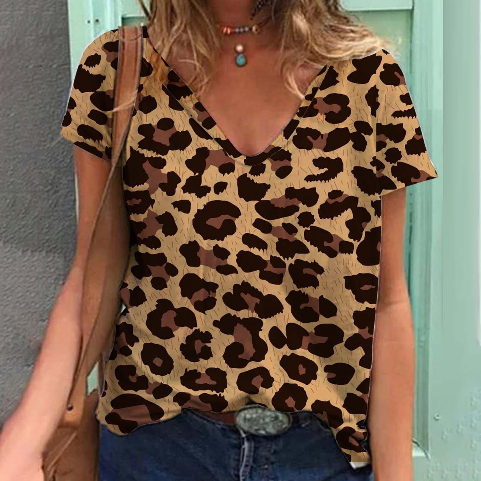 

Женские топы с 3D леопардовым принтом и коротким рукавом с V-образным вырезом, летние футболки для влюбленных пар M