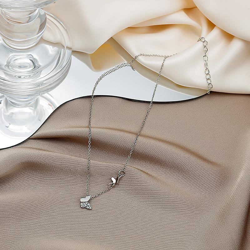 Han Chao Fairy Mori Aesthetic Double Butterfly Necklace Clavicle Chain Cold Wind Simple Temperament Jewelry Female