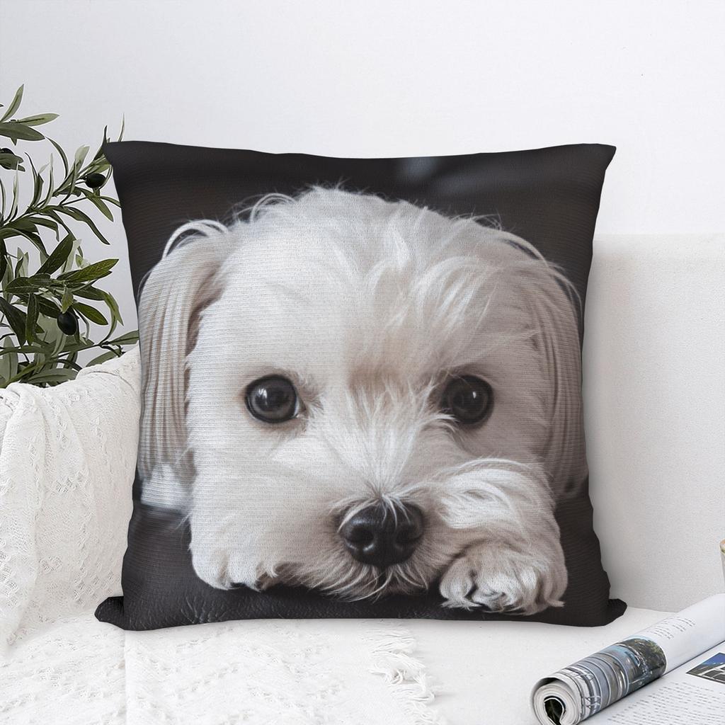Cute Dog Maltese Pillow Case Print Pillow Cover Vintage Pillowcases For Office Car Home Decor