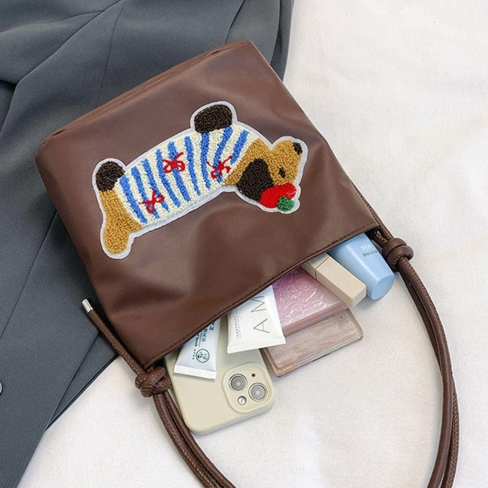 Towel Dachshund Puppy Underarm Bag Solid Color Embroidery Shoulder Bag Creative   Women