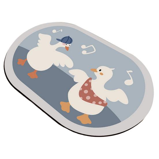 Cartoon Oval Bath Mat for Bathroom Non Slip Diatomaceous Floor Mat Super Absorbent Bathroom Rug Fit Under Door Quick Dry Floor Mat