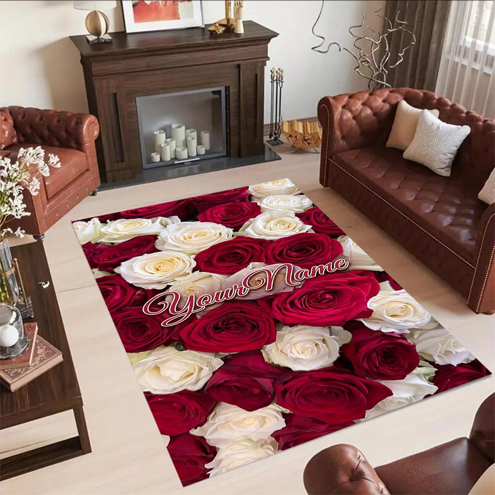Rose Customize Your Name Floor Rug Office Rug Design for Living Rooms Balcony Study Room Foyer Antislip Carpet Decorate Offices Wedding Party Gift