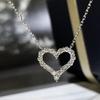 Silver Plated Hollow Heart CZ Pendant Necklace, Sparkling Round & Baguette Cut Cable Chain Necklace for Women