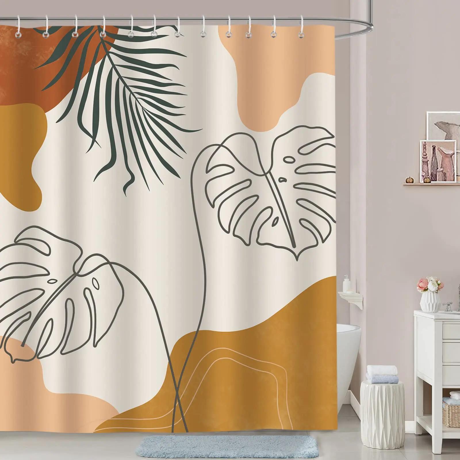 Baifenbai Home Furnishing Light Nordic Wind Abstract Art Shower Curtain Waterproof Polyester Fabric Bath Curtain Morandi Color Block Curtains For Bathroom Decor