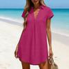 Women Swimsuit Cover Up V Neck Short Sleeve Beach Cover Up Shirt Mini Dress Loose Fit Bathing Suit Coverups Summer Wear