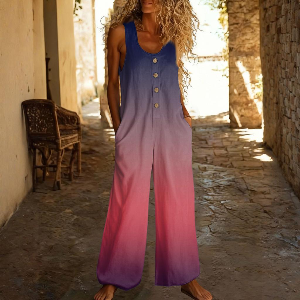 Lässiger ärmelloser lockerer Jumpsuit mit Taschen und verstellbaren Trägern für Damen (lange Länge).
