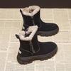 Versatile Shoes with Fleece-lined Short Boots - New Style Snow Boots, Mid-calf Thick Heel, Cotton Boots