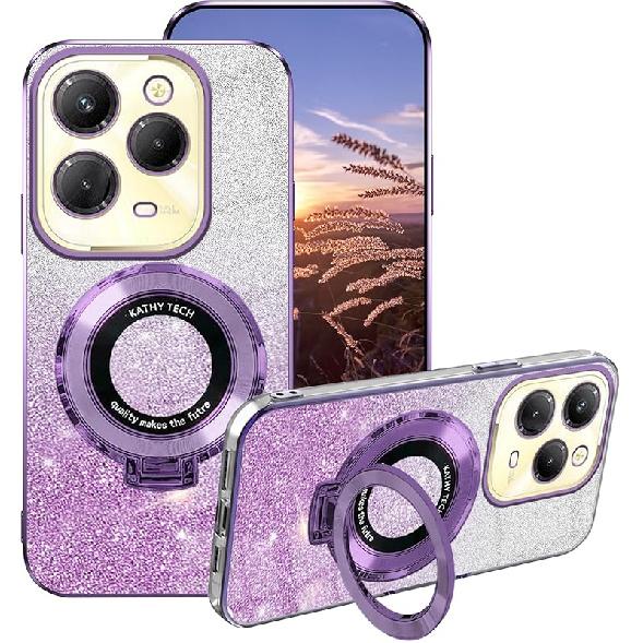 Compatible with Infinix Hot 40 Pro Case Silicone with Ring Holder, for Infinix Hot 40 Pro Phone Case Glitter Transparent Double Layer Detachable Soft фиолетовый
