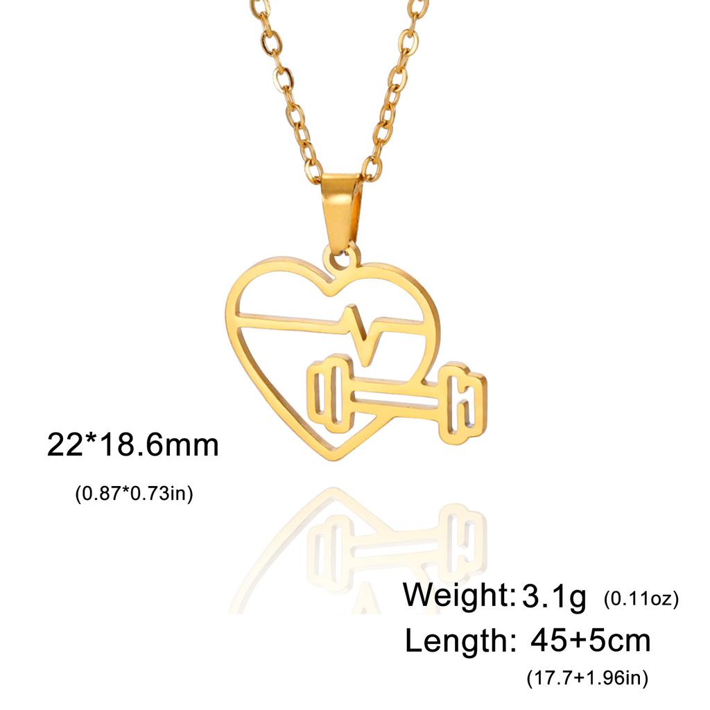 Cazador HeartBeat Dumbbell Pendant Necklaces for Women Exercise Sport Stainless Steel Jewelry Necklace Birthday Gift Wholesale