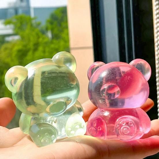 1/4Pcs Mini Clear Bear Squeeze Toy Stress Relief Sitting Bear Sensory Toy Anxiety Relieving Sugar Stress Ball Focus Aid Decompression Animal Toy