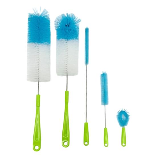 5Pcs/Set Long Handle Bottle Brushes Ergonomic Handle Beer Wine Decanter Bottle Cleaning Scrubber Kit