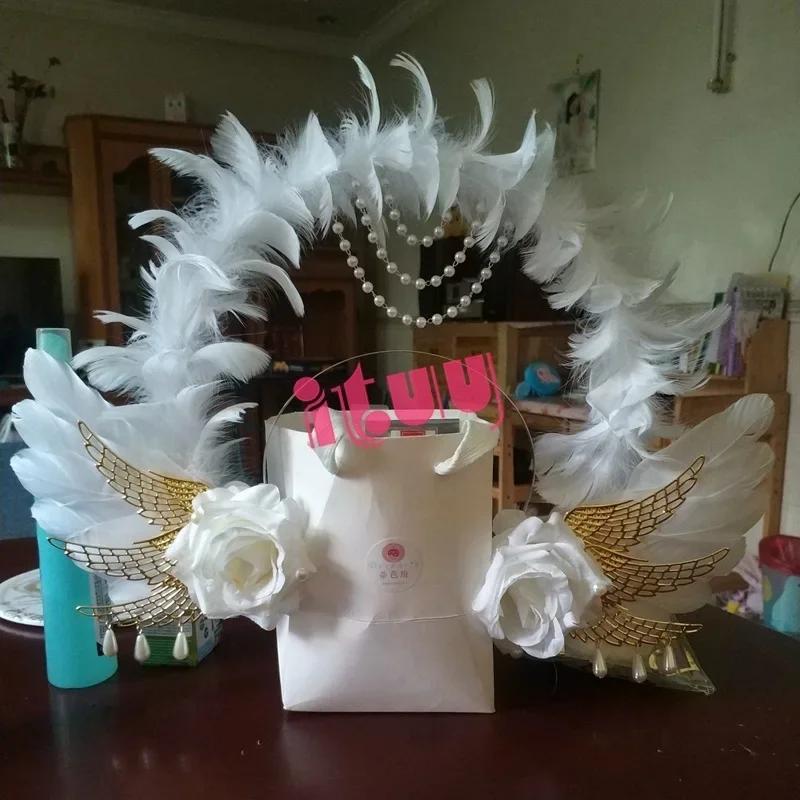Lolita Corona Aureola Solare Fascia per Capelli Catena di Perline con Nappe Ali d'Angelo Fascia con Spine di Rosa Gotico Vintage Diadema Mary Barocco Copricapo