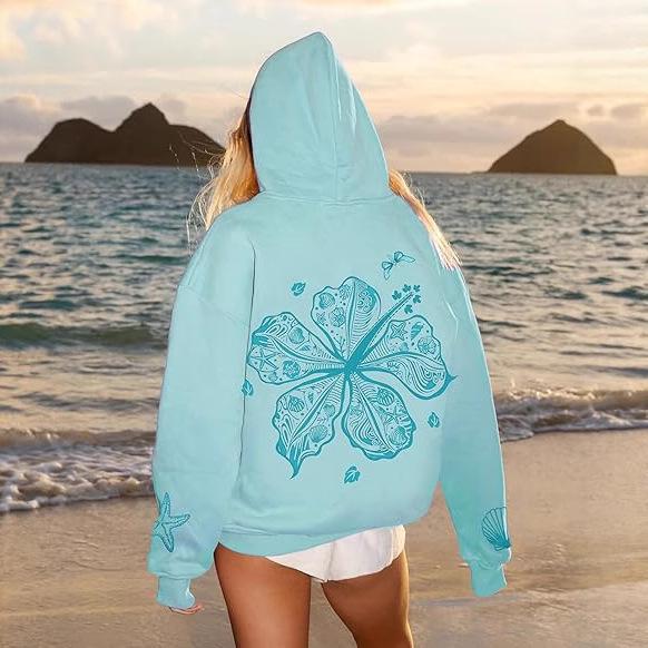 Teen Oversized Floral Y2k Ocean Hoodie Casual Plus Size Sweatshirt