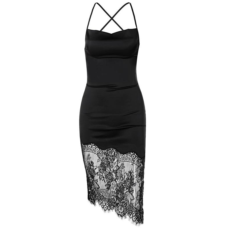 Sleeveless Side Slit Lace Patchwork Backless Cami Maxi Dress Women’S Sexy Elegant Long Dress Party Clubwear Autumn