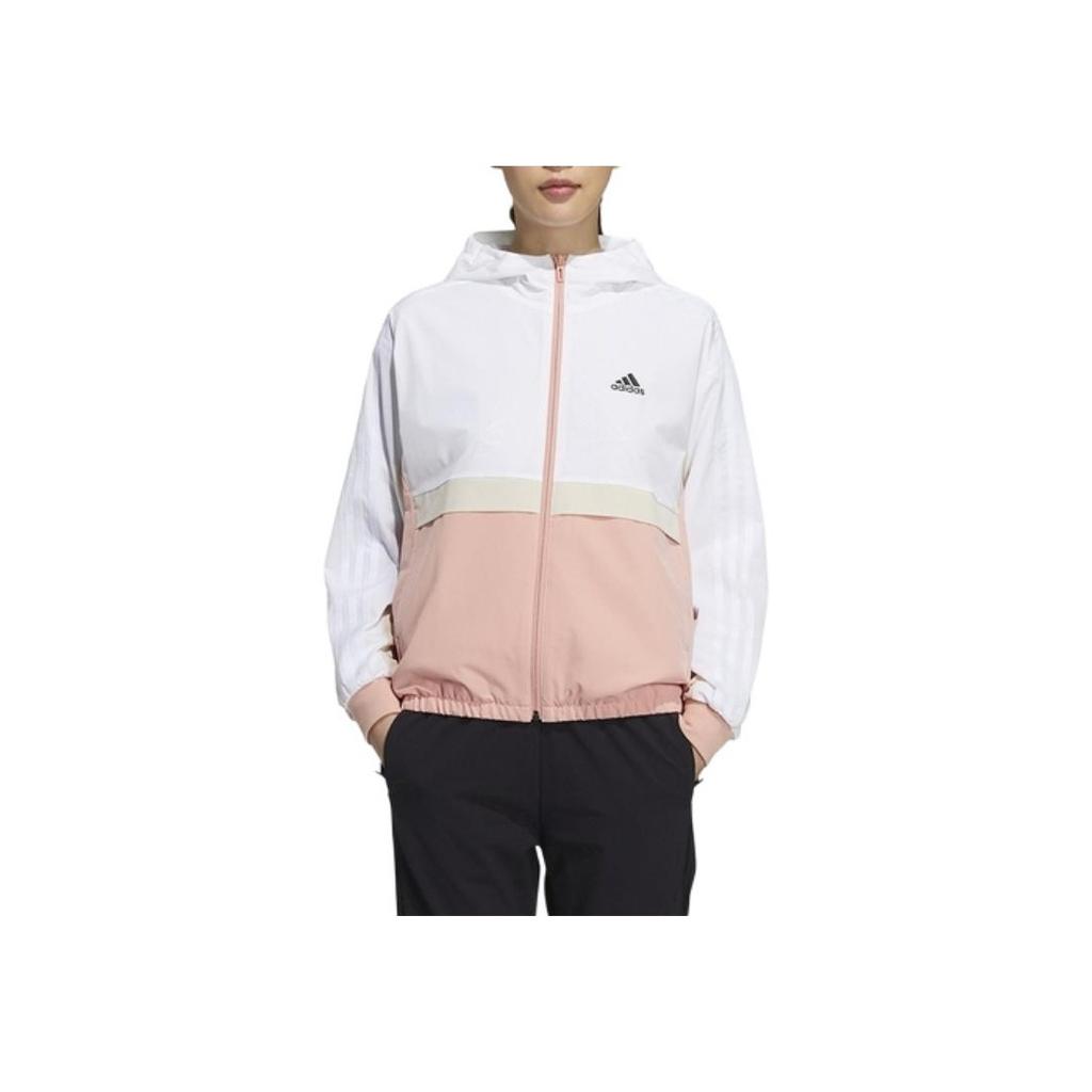 Adidas Fi Jacket Hood Color Block Fleece Sports Jacket Women Jacket White Pink GP0620